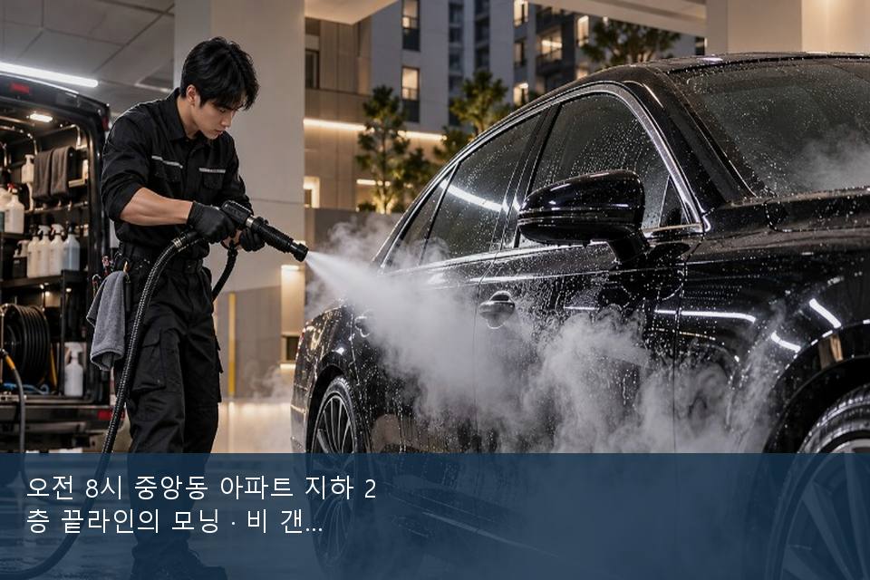 오전 8시 중앙동 아파트 지하 2층 끝라인의 모닝 · 비 갠 뒤의 작업